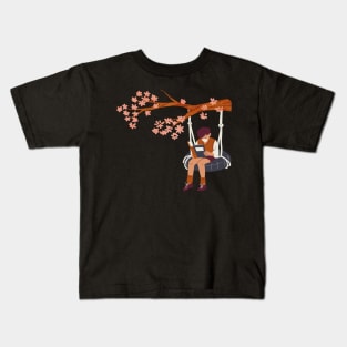 Boy sitting on a beautiful branch Kids T-Shirt